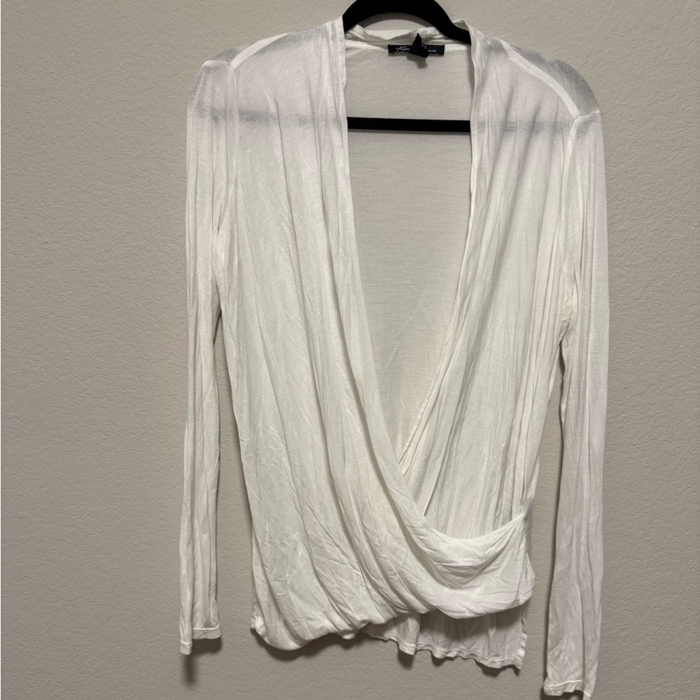 Kenneth Cole New York White Surplice Long Sleeve Top